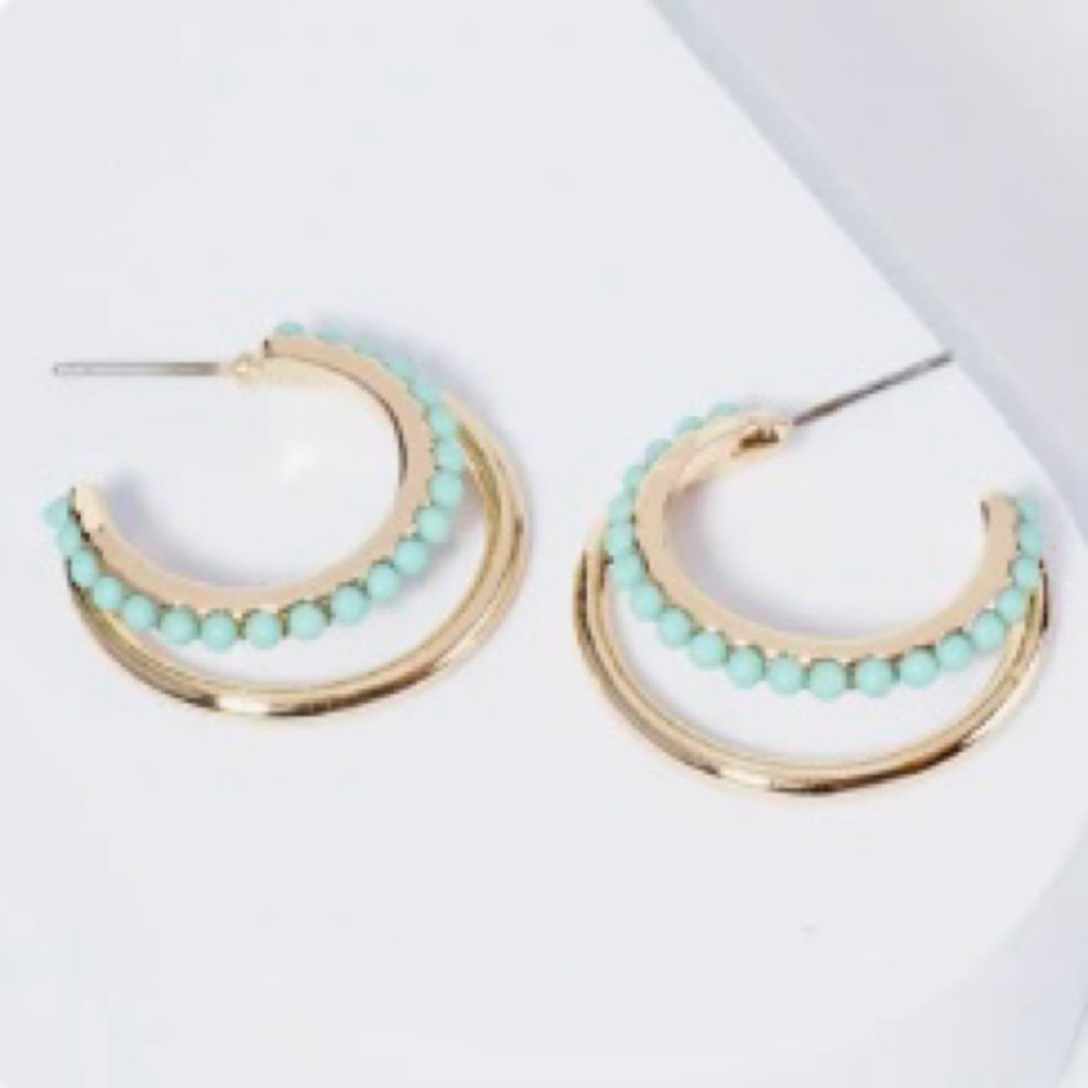 Elegant Gold and Turquoise Mint Hoop Earrings